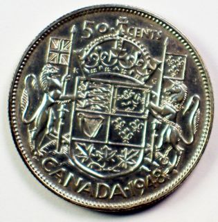 1948 Canada Half Dollar Silver Coin Very RARE DATE 