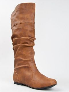   Women Basic Slouch Knee High Flat Boot Shoe brown tan sz Cognac neo144