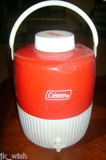 Vintage Coleman Water Jug Thermos Cooler   Red Medal & White Plastic 2 
