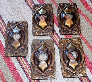 Lot of 5 Vintage BRASS Tone Ornate WALL ELECTRIC OUTLET PLATES 