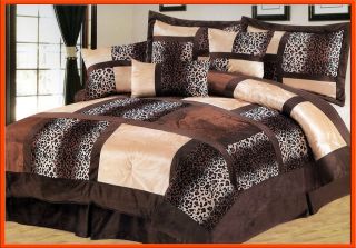   Fur Leopard Patchwork Comforter Set Bed In A Bag Queen Brown/Beige