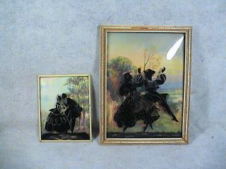   Victorian Silhouette pictures convex bubble glass reverse painting