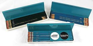 Lot of 2 vintage EAGLE Turquoise Lead Pencils 3H w/ erasers 1375 