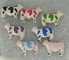 10 Hand Painted Ceramic Beads, 1 Cows, Assorted Colors