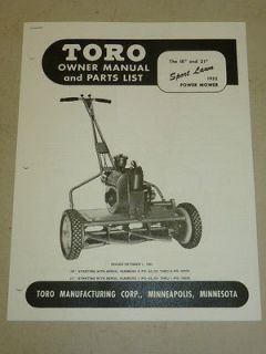 1952 TORO MOWER OPERATING PARTS MANUAL SPORTLAWN 21 AND 18