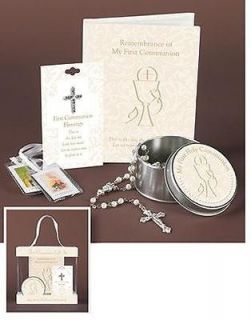 New First Communion Gift Set Girl Prayer Book Rosary & Case Box Cross 