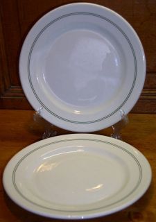 TWO McNicol China Green Rings Pattern 9 1/8 Restaurant Dinner Plates