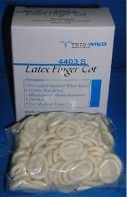 TECH MED Latex Finger Cots Covers Condoms White ALL SIZES  144  Rubber 
