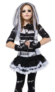 Kids Girls Goth Rag Doll Corpse Bride Halloween Costume Medium