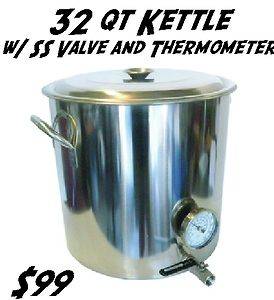   QT STAINLESS HOME BREW BOILING KETTLE STOCKPOT w/ VALVE & THERMOMETER
