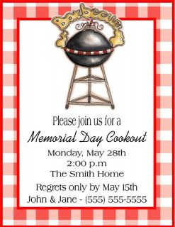 BBQ Grill Memorial Day Cookout Birthday Party Invitations Custom