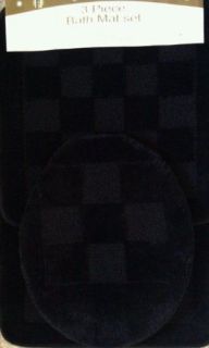   Solid Black Patchwork Design Bathroom Rug/mat, Contour & Lid Cover Set