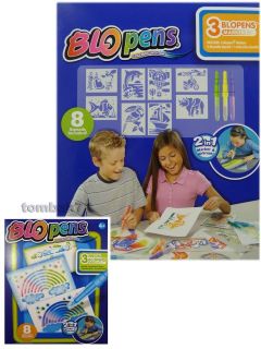 Colouring with Air 3 BLO PENS MARKERS + 8 STENCILS Childrens Creative 