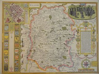 OLD COPY OF JOHN SPEED MAP OF WILSHIRE WILTSHIRE STONE HENGE SALISBURY 