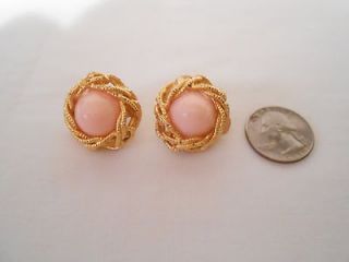 Vintage Alexis Kirk Pale Pink/Pale Coral Glass Clip Back Earrings