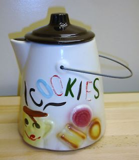 Vintage Large Kettle metal handle Cookie Jar U.S.A. colorful