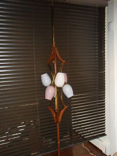 Mid Century Modern Tension Pole Lamp Three Light With Glass Shades 