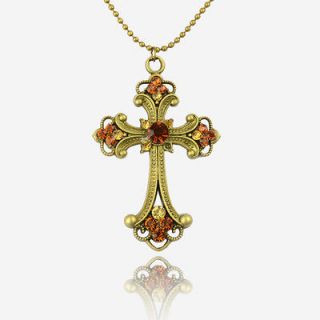   Noble Holy Cross Gemstone Vintage Retro Copper Necklace Pendant B470K