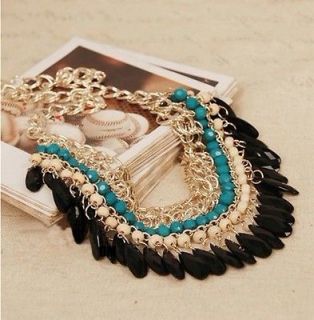 Fashion Lots layered Gem Beads Tassel Bib Choker Vintage Gold Necklace 