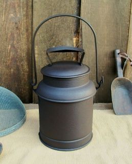   Rustic Brown Tin Dairy Milk/Cream Pail Can Country Kitchen Home Decor