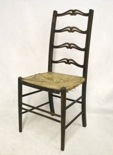 ANTIQUE CHAIR BEECH RUSH SEAT LADDER BACK RUSTIC COUNTRY KITCHEN *2