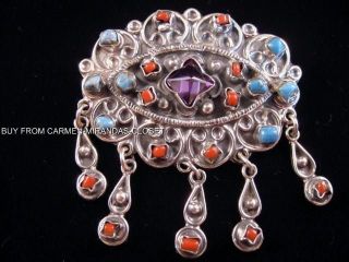   PIN PENDANT MATL INSPIRED AMETHYST CORAL TURQUOISE TAXCO MEXICO TP 102