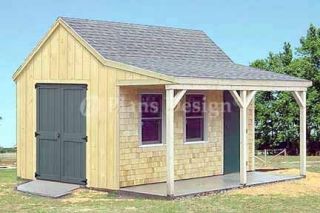 12 x 16 Cottage / Cabin Shed With Porch Plans #81216