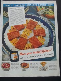 Libbys Canned Corned Beef Vintage 1938 Print Ad