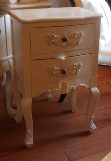 Cream / White French Style Two Drawer Bedside Table / Side Table