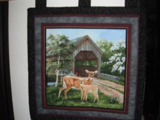 Deer Doe & Fawn By Covered Bridge Fabric Art Picture Quilted Wall 