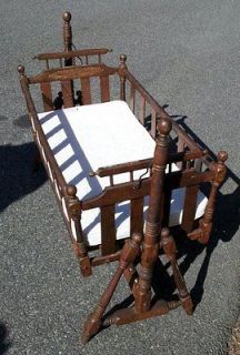 Vintage Rocking Cradle With Stand, Bumper and Sheet