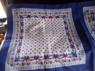 Blue and red floral table covering or pillow panels cut and sew or hem
