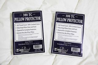 2X 300TC STANDARD COTTON COVER ZIPPERED PILLOW PROTECTOR BED BEDDING