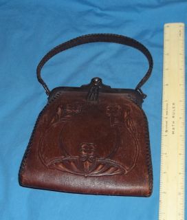 Arts & Crafts Art Deco Nouveau JemCo Turnloc Leather Handbag Purse 