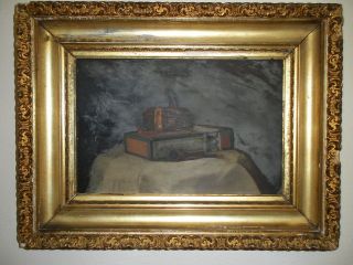 19th c French Cigar Oil Painting, Antique Cuban Cigar Still Life Oil 