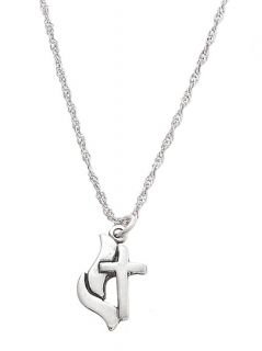   SILVER ONE SIDED METHODIST CROSS CHARM WITH THIN SINGAPORE NECKLACE