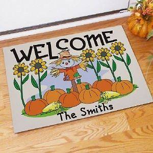   Scarecrow Doormat Fall Pumpkin Welcome Doormat Family Name Door Mat