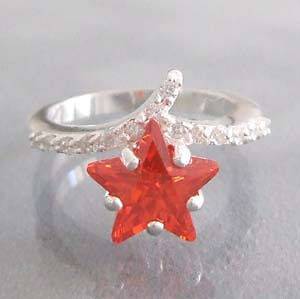 Star Crown Wrap Orange Red CZ .925 Silver Ring 6.5
