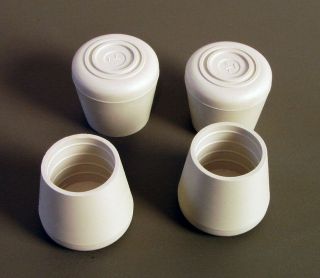 Four 1 1/8 Rubber Tips  Cane, Crutch or Chair  White   Smooth Sides