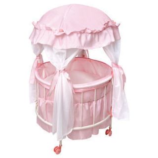 Royal Pavillion Round Doll Crib with Canopy and Bedding New