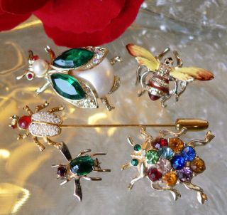 VTG INSECT BEE BROOCH BSK HAT PIN CORO JELLY BELLY GLASS FRUIT SALAD 