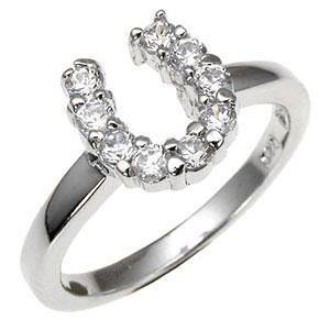 925 SILVER HORSE SHOE CLEAR STONE CUBIC ZIRCONIA LADY RING JEWELRY 