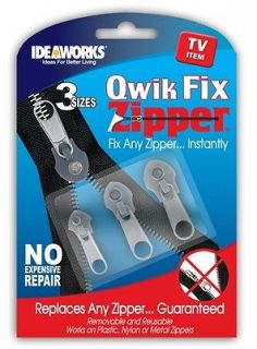 Qwik Fiz Zipper, 3 Pcs for 3 Sizes Zipper Fixers Fix Any Zipper 