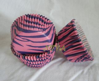 50 hot pink zebra print cupcake liners baking paper cup muffin case