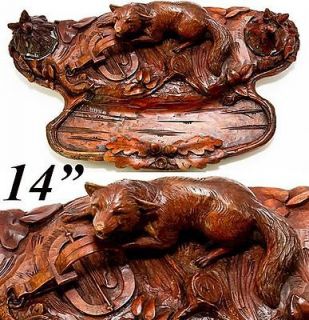 Antique Black Forest Carved Fox & Trap Inkwell Inkstand