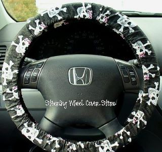 Car Truck Universal Grip Steering Wheel Cover Pink Black Glitter Skull 