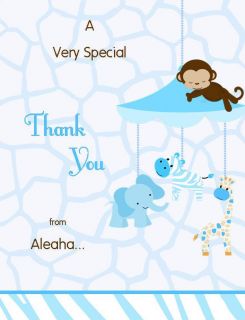 24 Jungle Mobile Baby Shower Thank You Cards   Personalized