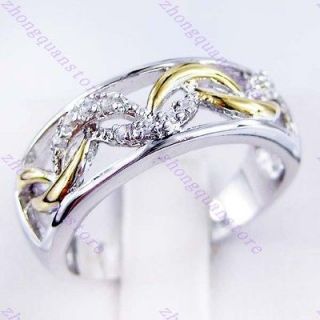 New white sapphire ladys 10KT white/yellow Gold Filled Ring #8 free 