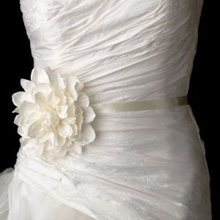   Bridal Belt Sash with Large Dahlia Flower Clip in Ivory Wedding Accent
