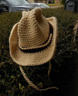 Baby Unisex Cowboy Hat Crochet Handmade Beige and Brown (0 to 6 months 